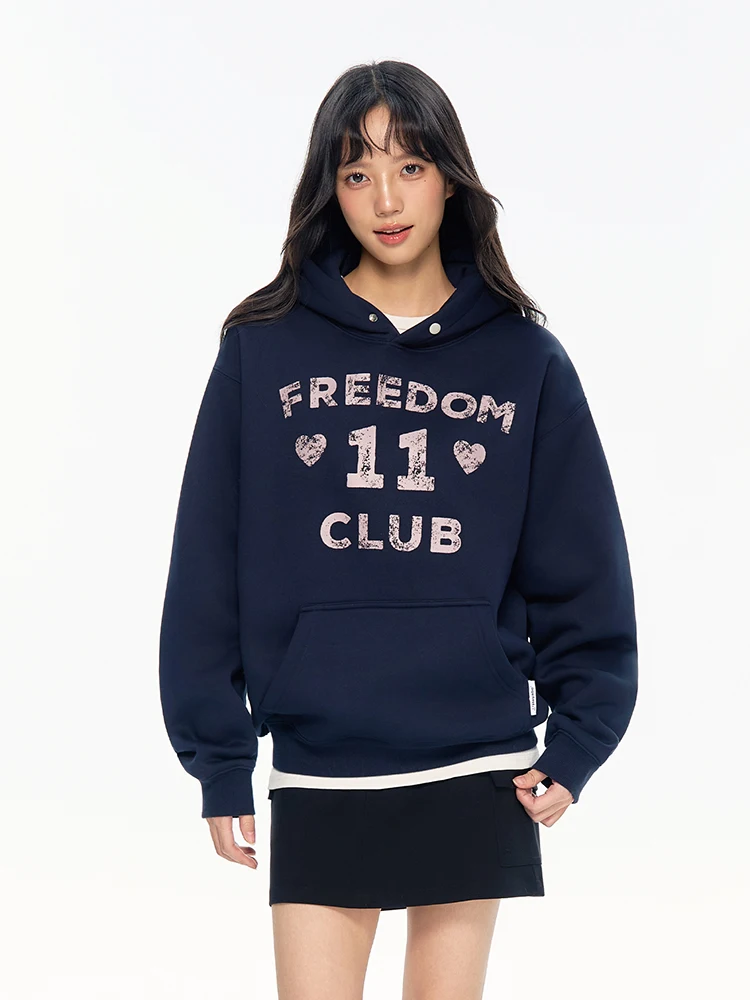 

Heyabc, осенне-зимняя американская толстовка с капюшоном в стиле ретро, женская свободная повседневная куртка с буквенным принтом и цифровым принтом, удобная домашняя...