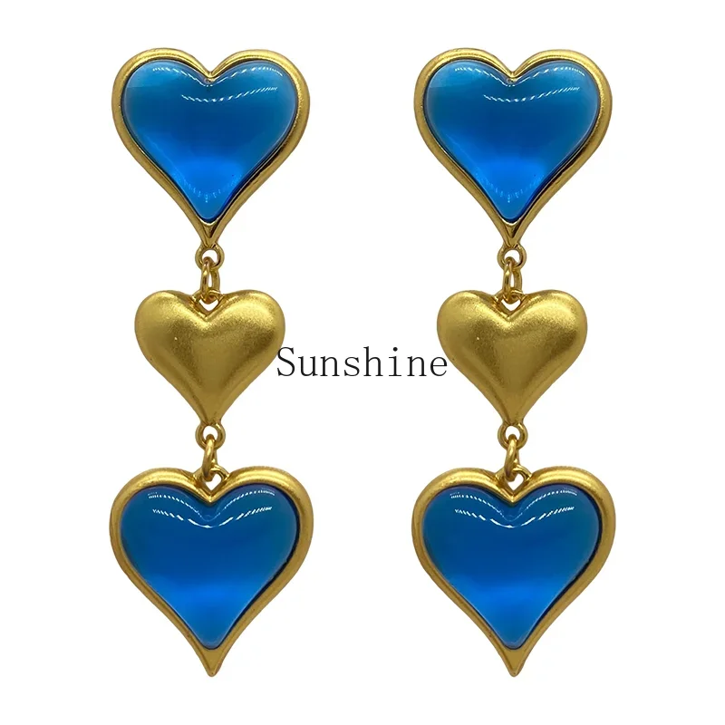 French retro personality atmosphere fashionable blue love earrings