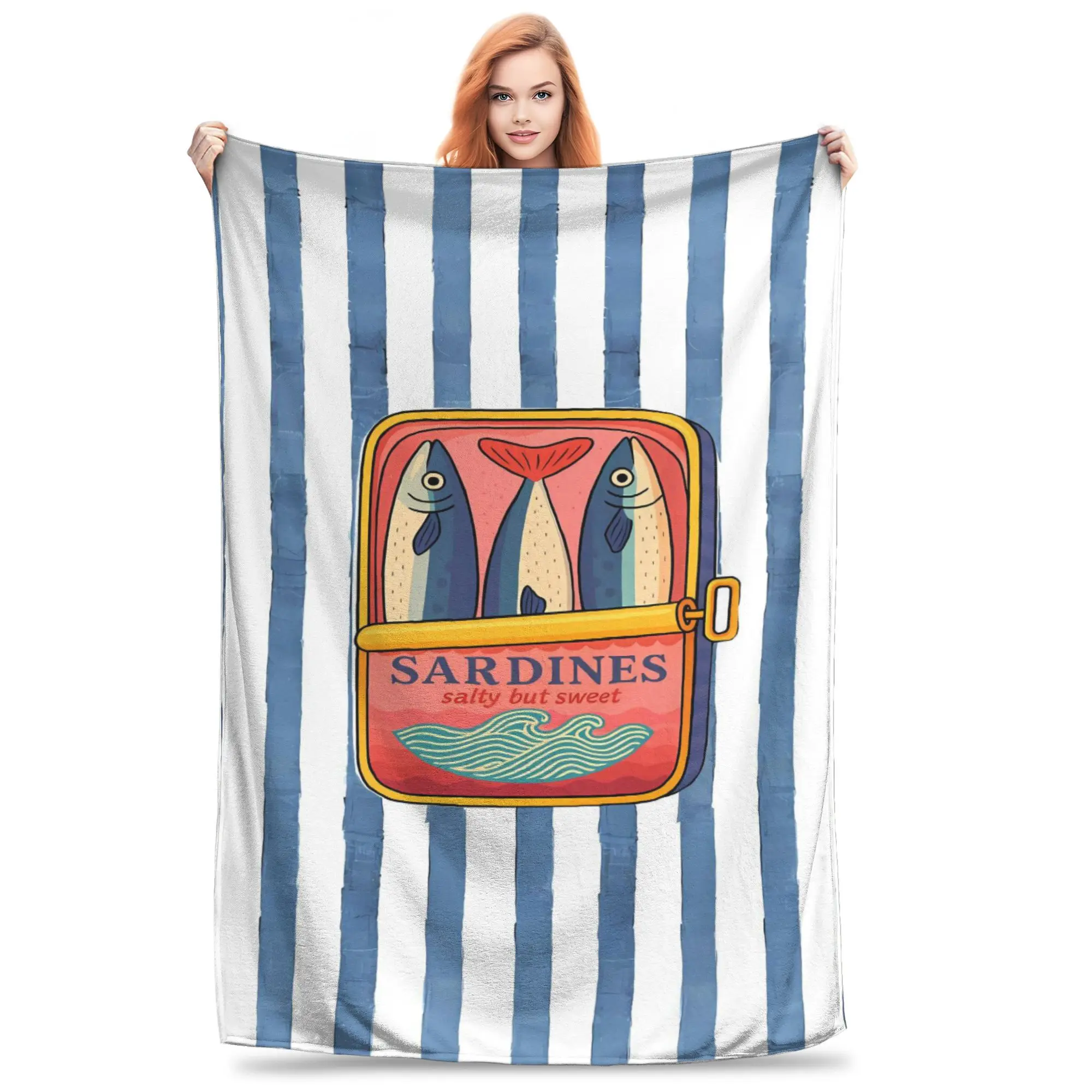 Aesthetic Sardines Tin Blanket Cozy Plush Couch Throw Cover Soft Bed Decor Nap Blanket For All Season Home Decor