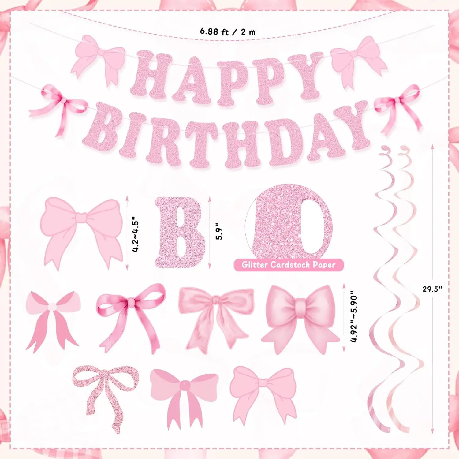 1pcs Pink Banner Happy Birthday Garland Backdrops Decoration Kids Baby Shower Girl Party Supplies Bowknot Flag Hanging