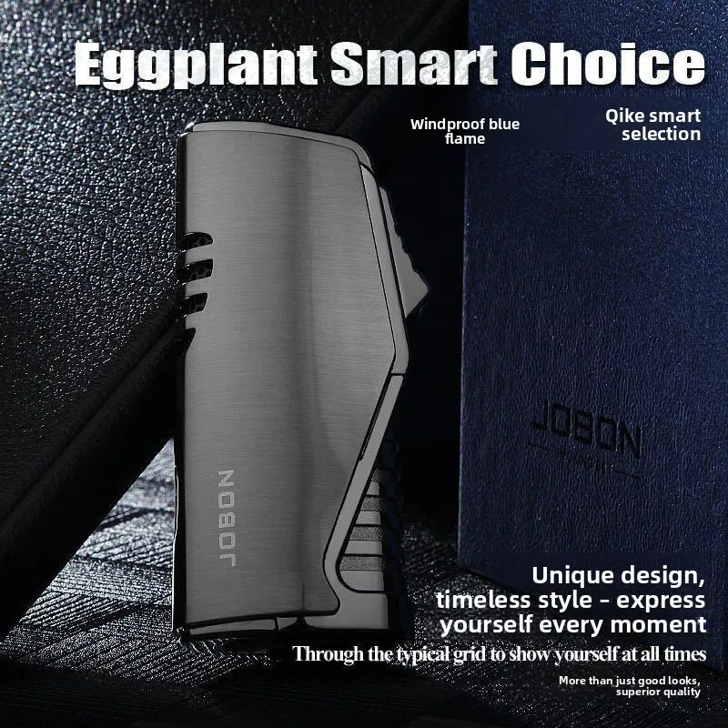 

Трехпожарная прямая зажигалка Jobon, ветрозащитная надувная зажигалка из сплава с синим пламенем, сильная огневая мощность, зажигалка для сигар