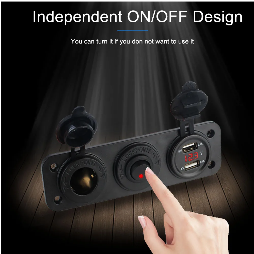 Splitter Panel with LED Voltmeter Cigarette Lighter with Toggle Switch PD Socket 12V Splitter USB Charger Socket USB C QC3.0 Car