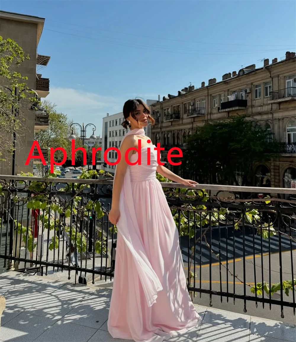 فستان سهرة شيفون وردي بمزاج مخصص عالي الجودة بدون حمالات بدون أكمام وسحاب خلفي وشريط للمناسبات الخاصة