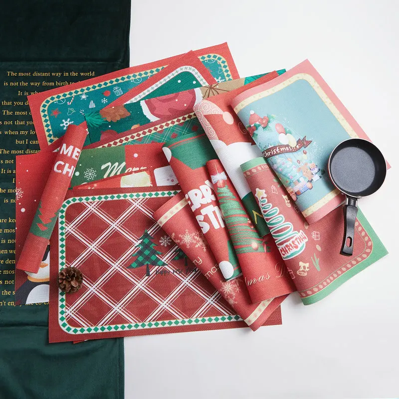 

Christmas Style PVC Placemat, Printed Insulation Mat, Kitchen Table Insulation, Non-slip, Decorative Mat