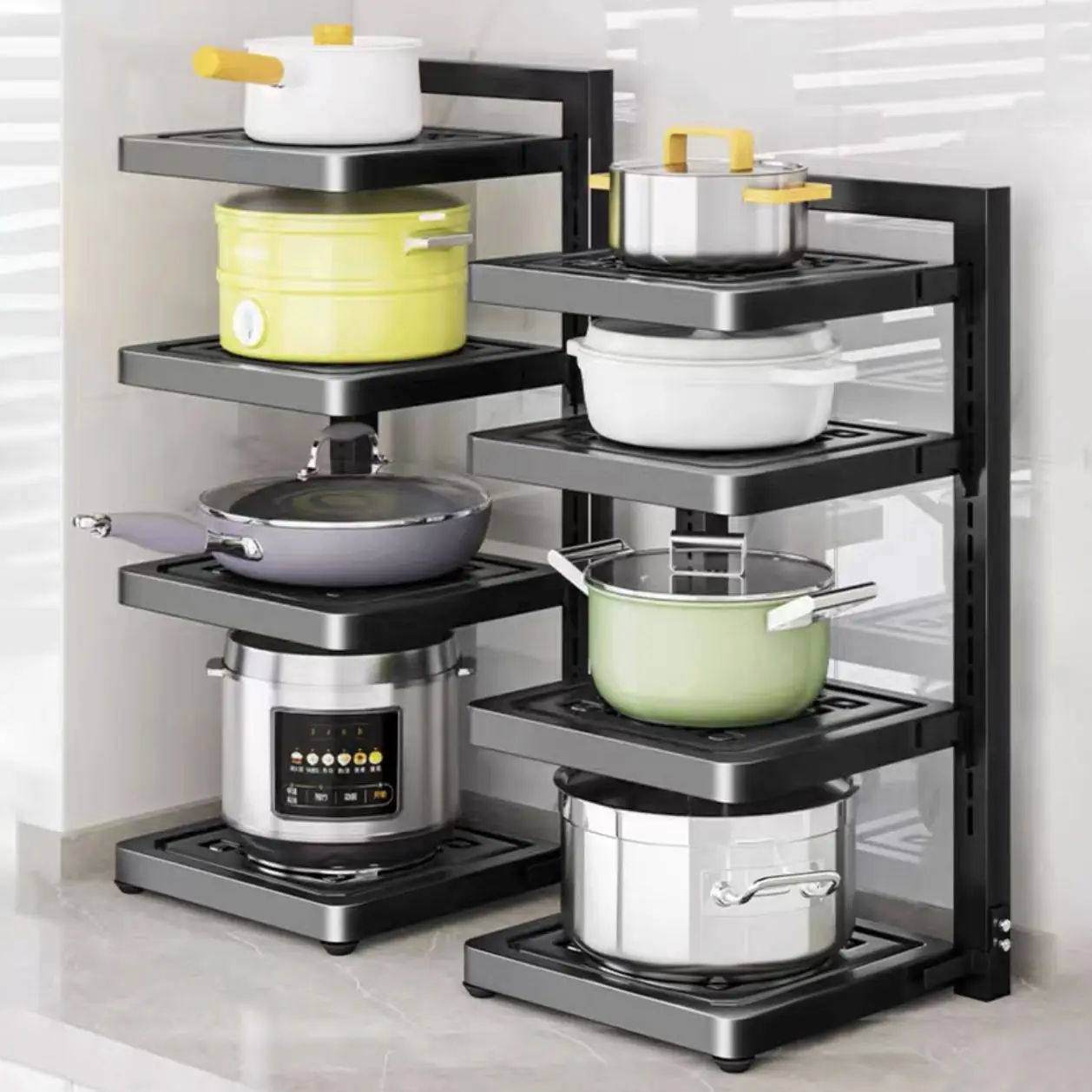 Multi-functional Floor-Standing Rack for Kitchen Sink, Pot and Pan Holder