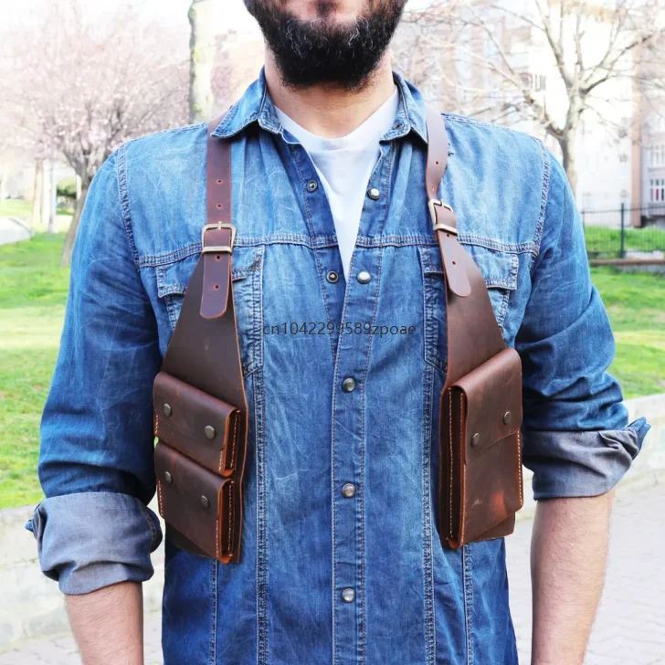 

Medieval Vintage Steampunk Double Shoulder Armpit Bag Anti Adjustable Harness Bags Outdoor Casual Phone Wallet Underarm Chest