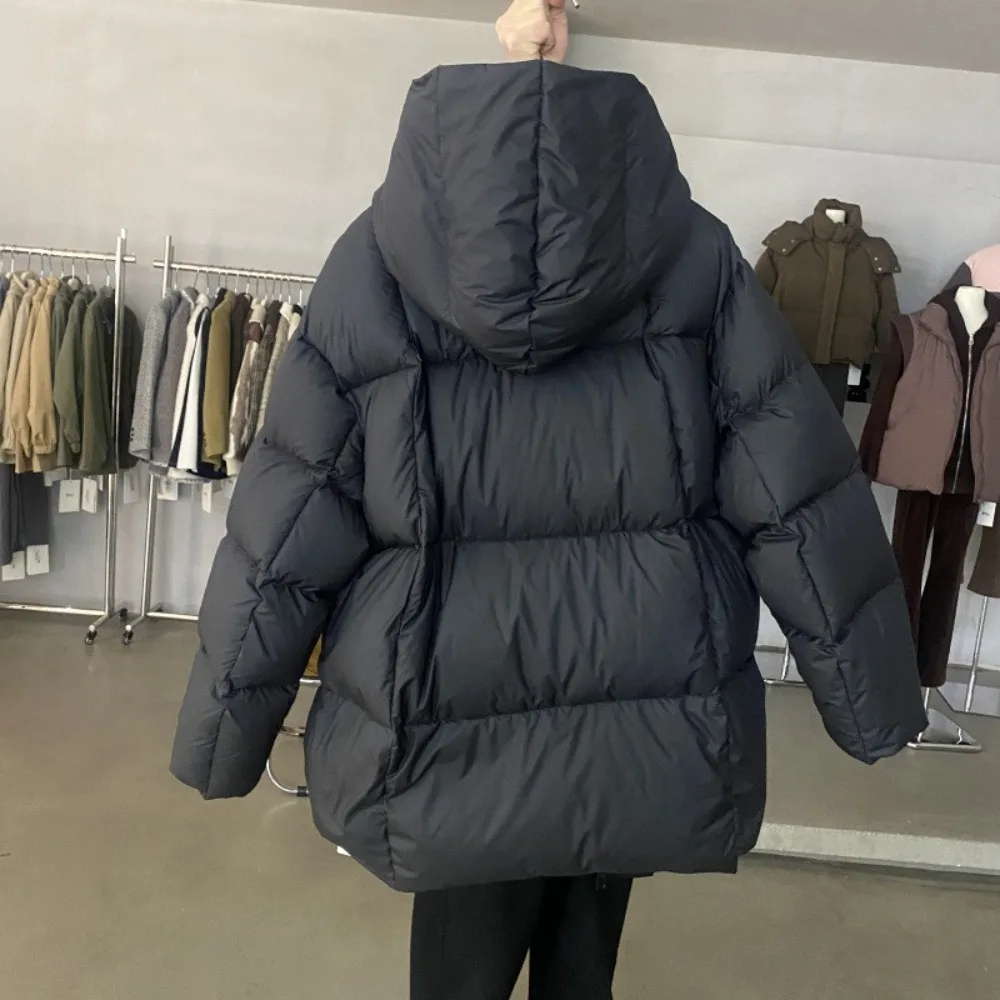 New Women Autumn Winter Jacket Clothes Warm Hooded White Duck Down Coat Female Fluffy Parkas Loose Oversized Puffer Coat Outwear