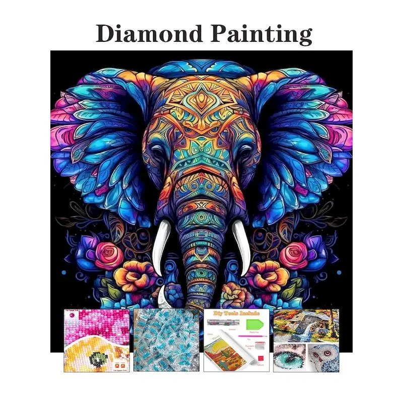 

5D Diamond Painting Colorfu Elephant Full Square/Round Drills Rhinestone Art Mosaic Embroidery Diy Home Decoration Gif