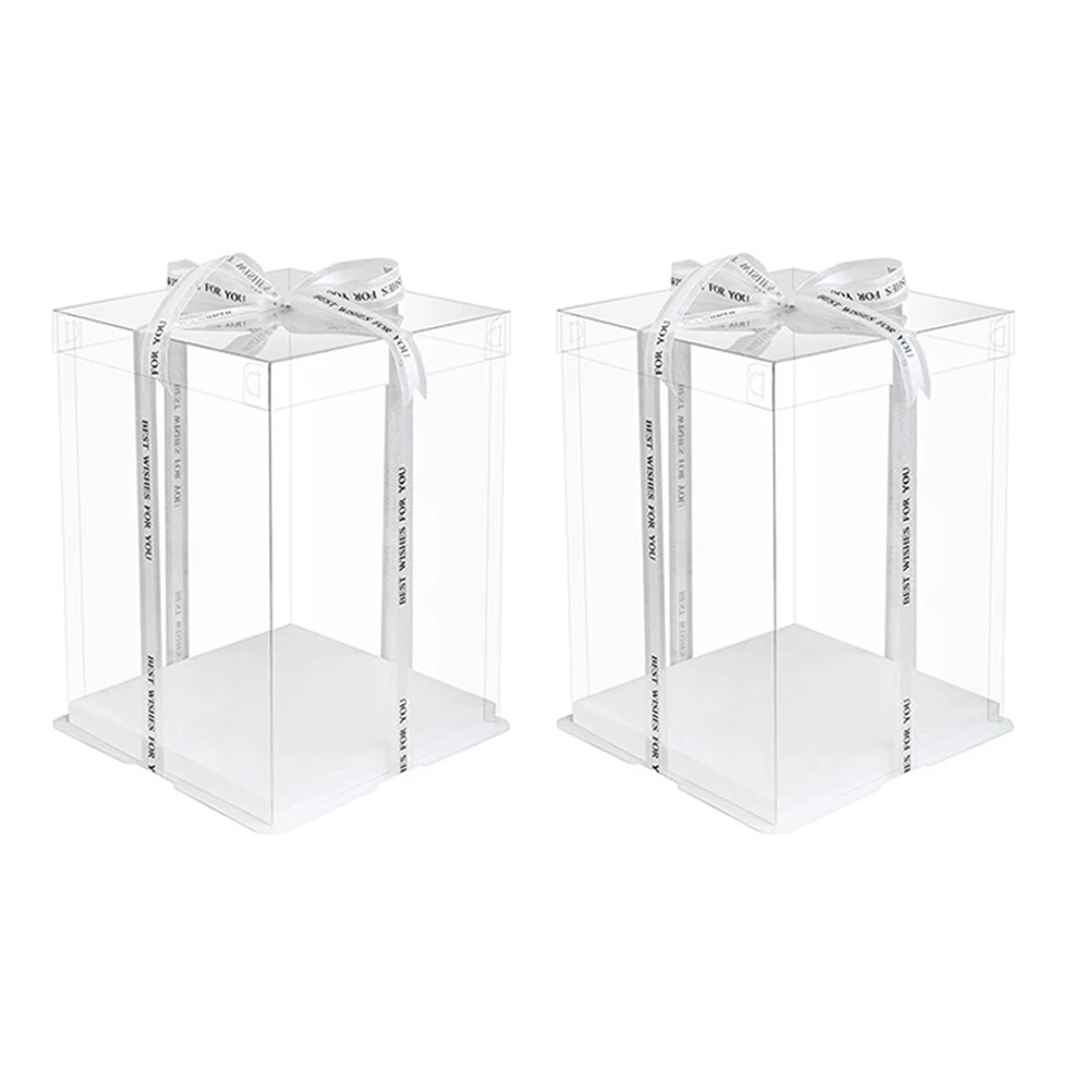 

2pc 3 in 1 Transparent Cake Boxes Clear Cake Box Carrier Wedding Birthday Party Cake Gift Packing Boxes without ribbon