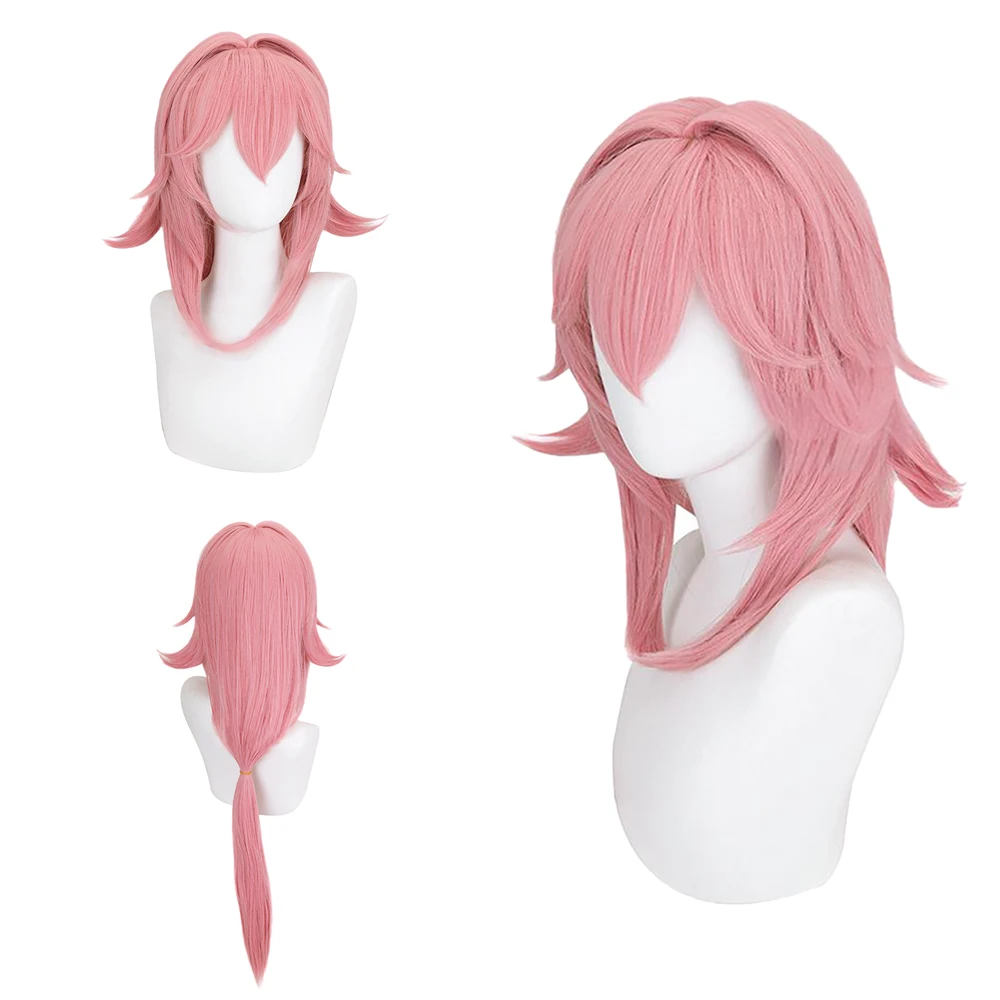 

Yae Miko 1:1 Restore Cosplay Wig Simulated Scalp Pink Styled Ponytail Heat Resistant Synthetic Hair for Women Anime Role Play