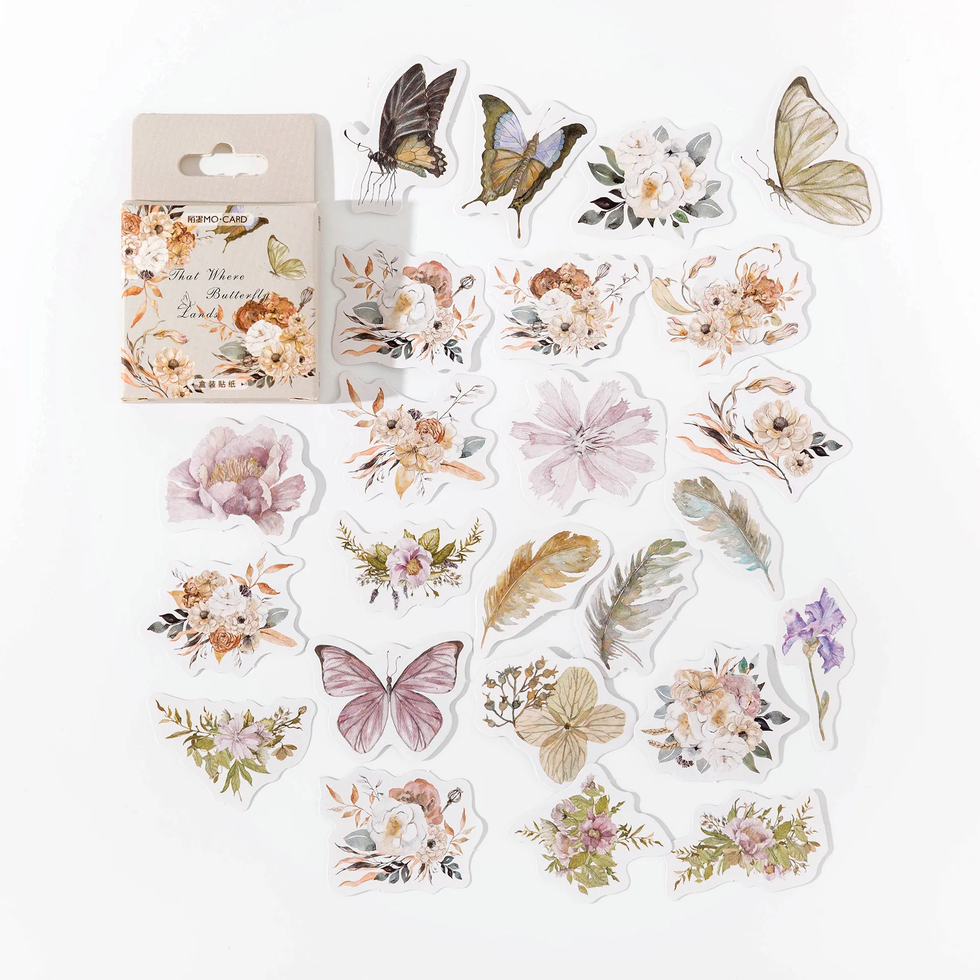 46pcs Fresh Flower Butterfly Decorative Boxed Stickers Scrapbooking Aesthetics Label Diary Stationery Album Journal Planner