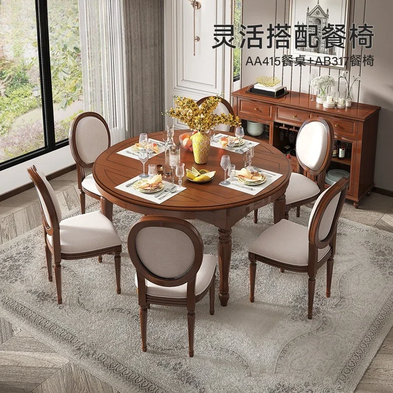 طاولة طعام مستديرة من خشب البلوط الأمريكي البسيط المتغير، قابلة للطي وقابلة للسحب، منزلية كبيرة وصغيرة #4