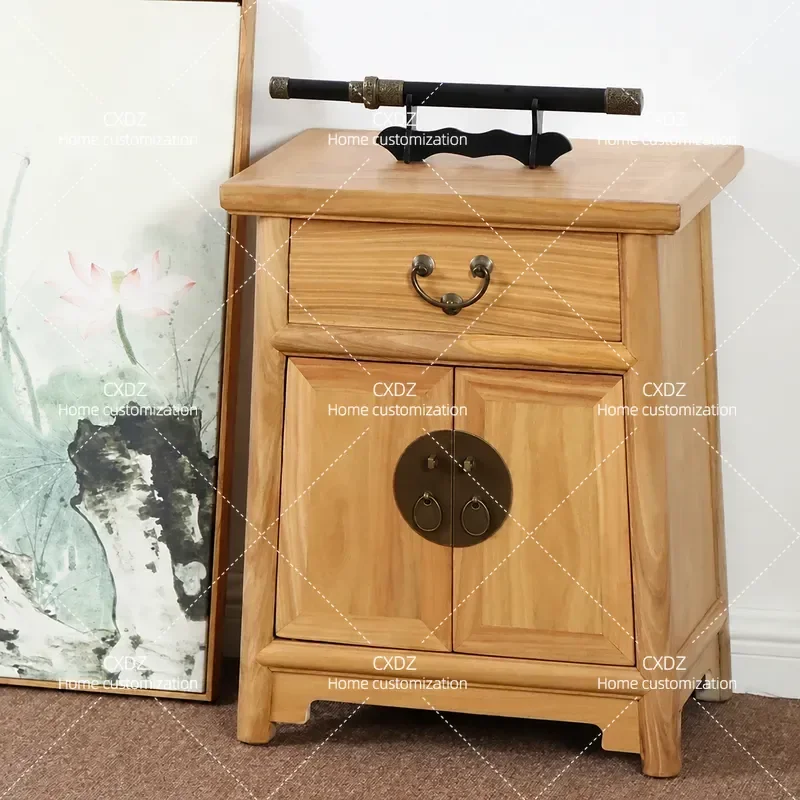 Modern New Chinese Style Solid Wood Old Elm Simple Bedside Table Classical Storage Decorative Small Cabinet Paint Free