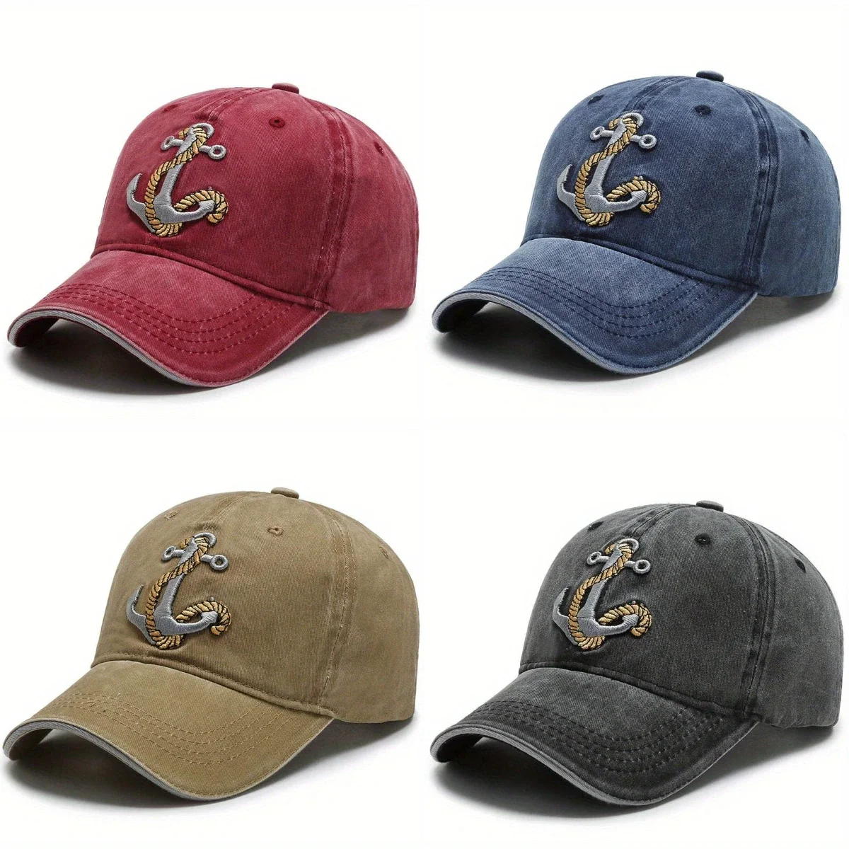 

Vintage Washed Baseball Cap with Anchor Embroidery Retro Peaked Cap for Outdoor Travel Unisex Sun Protection