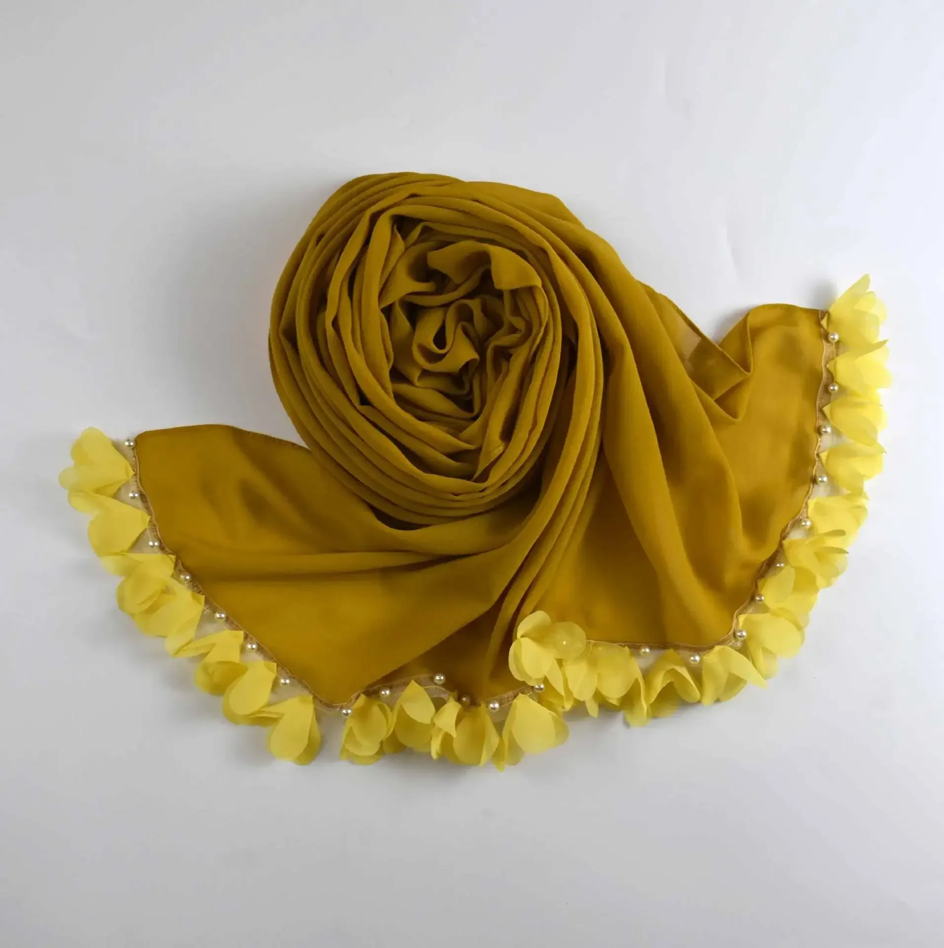 

170*70cm Pearl Chiffon Flower Lace Beaded Scarf Turban Muslim Hijab Women Shawl Wrap Bandanas Headband Bufanda Foulard Turbante