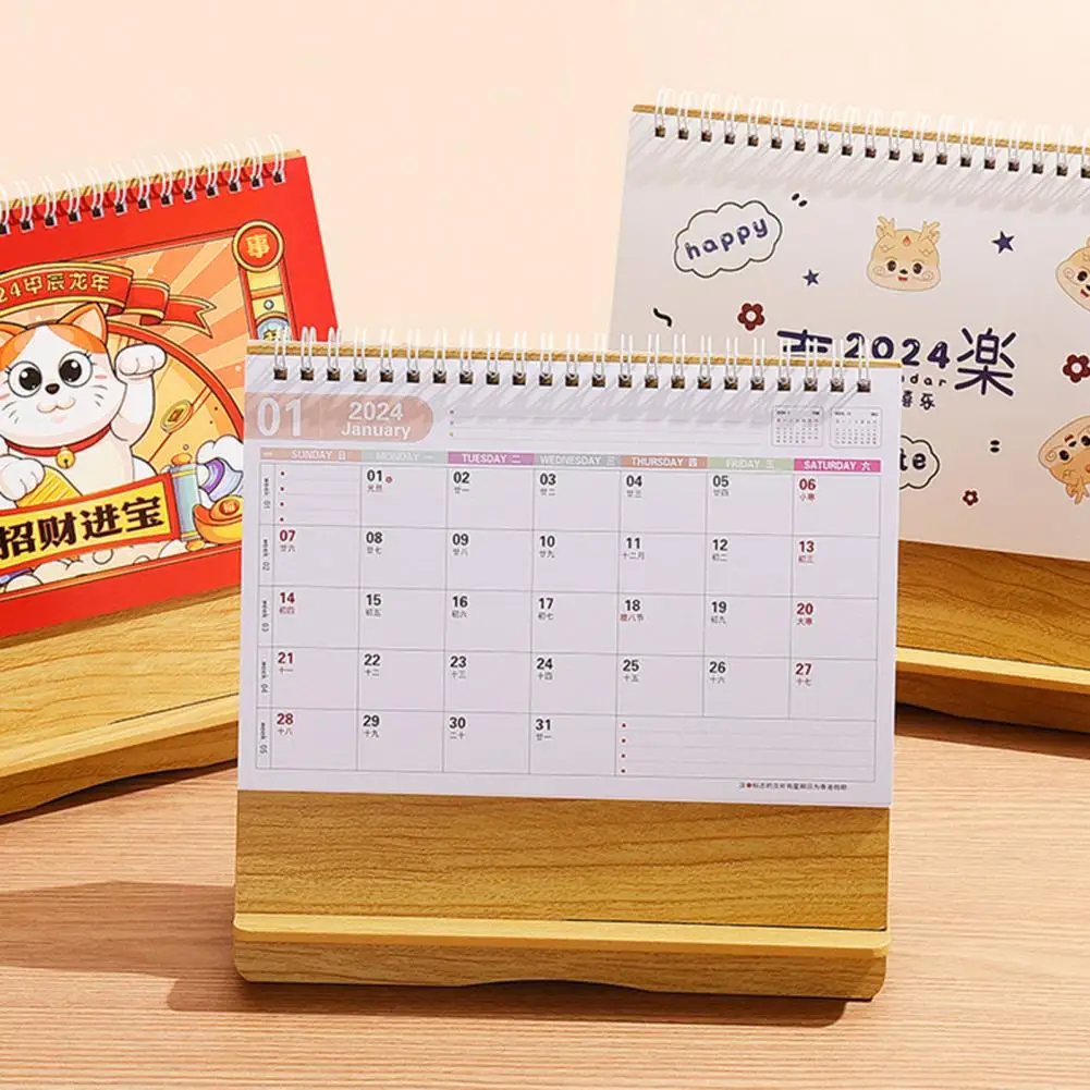 Sturdy Wooden Desk Calendar, Impressão Clara, Schedule Tracker, 2024