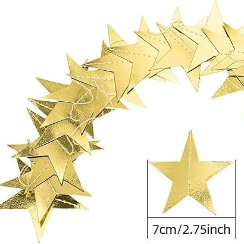 4M Bright Gold Silver Paper Garland Star String Banners Wedding Birthday Banner Home Wall Hanging Decoration Baby Shower Favors