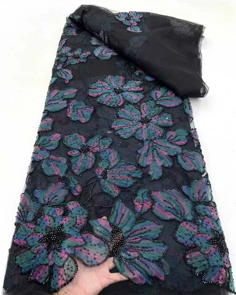 แอฟริกันภาษาฝรั่งเศสคําลูกปัดหลายสีผ้าลูกไม้ลูกไม้คุณภาพสูง 2025 ลูกไม้สีชมพูผ้าไนจีเรียTulleตาข่ายผ้าลูกไม้งานแต่งงาน