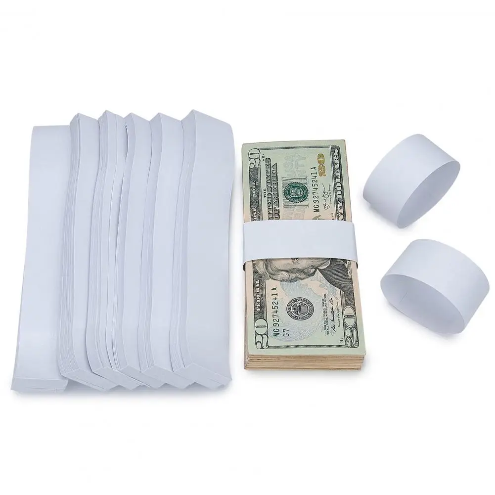 300Pcs Money Bands Bundles Self Sealing Professional Durable White Blank Paper Cash Straps Wrappers Supermarket Accountant Bank