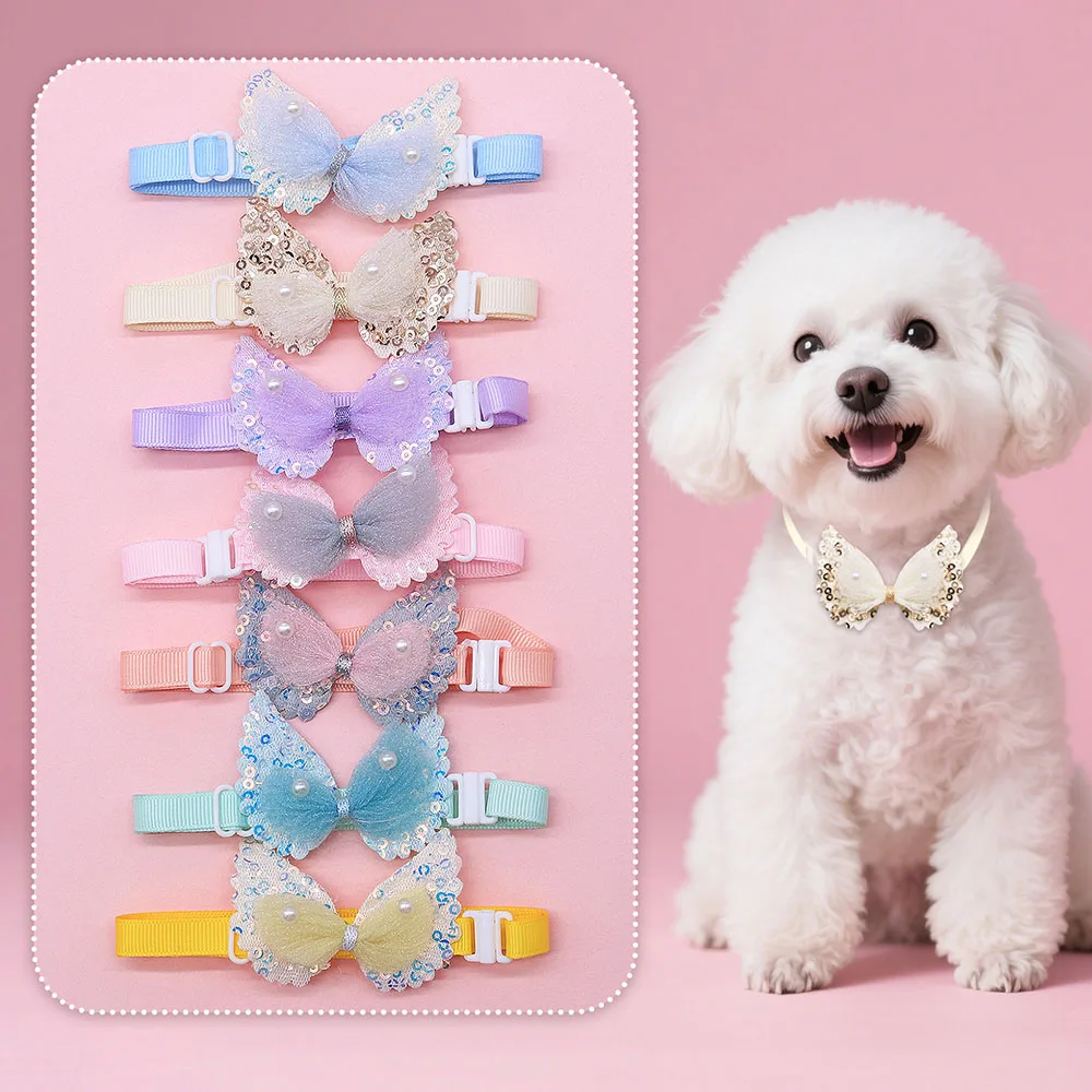 

20/40PCS Dog Bowties Wing Shape Adjustable Pet Collars For Dogs and Cats Pearl Small Dog Bow Ties Collars Groomming Supplies