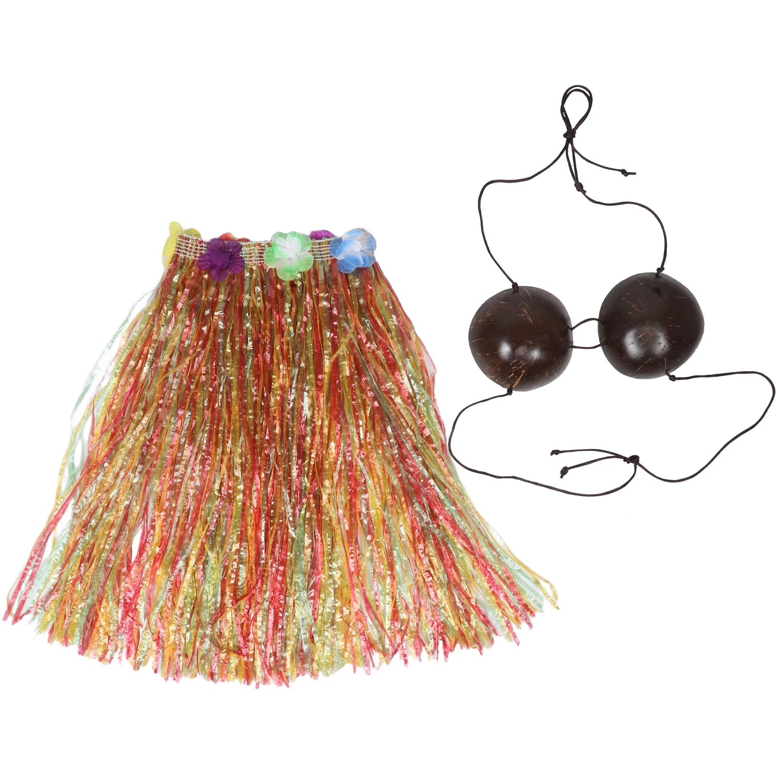 

Hawaiian Coconut Shell Bra Skirt Costume Set Tropical Dance Outfit For Women Luau Beach Party Supplies Summer