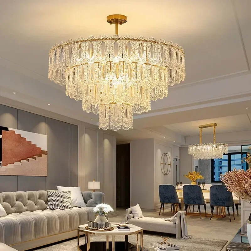 

French-style minimalist luxury chandelier modern retro glass living room light study lamp bedroom light