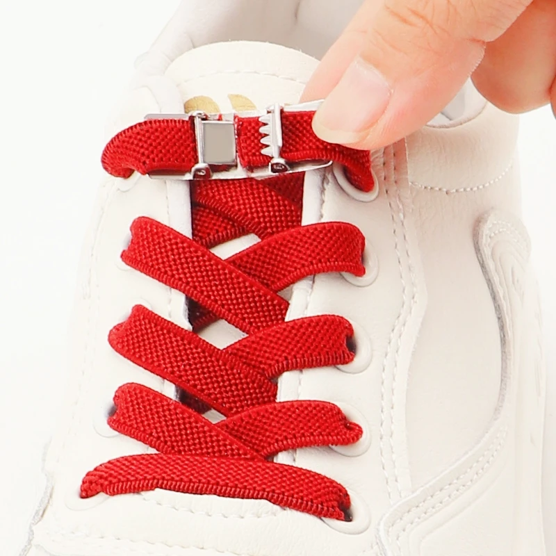 AF1 Locks Shoestrings Without Ties Kids Adult 8mm Wide Flat Lazy Shoelaces New Curved Metal Buckle Elastic Laces Sneakers Tennis