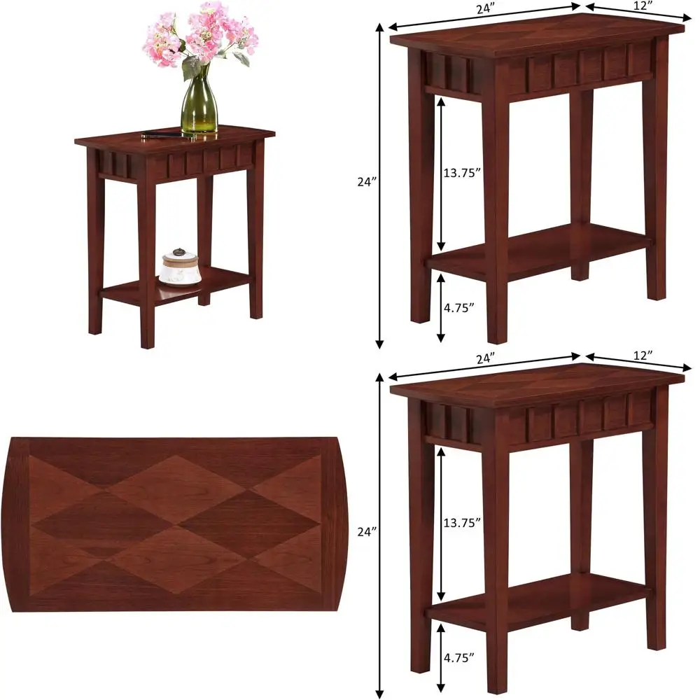

24 Contemporary Mahogany End Table with Shelf - Stylish Living Room Side Table, Transitional Nightstand