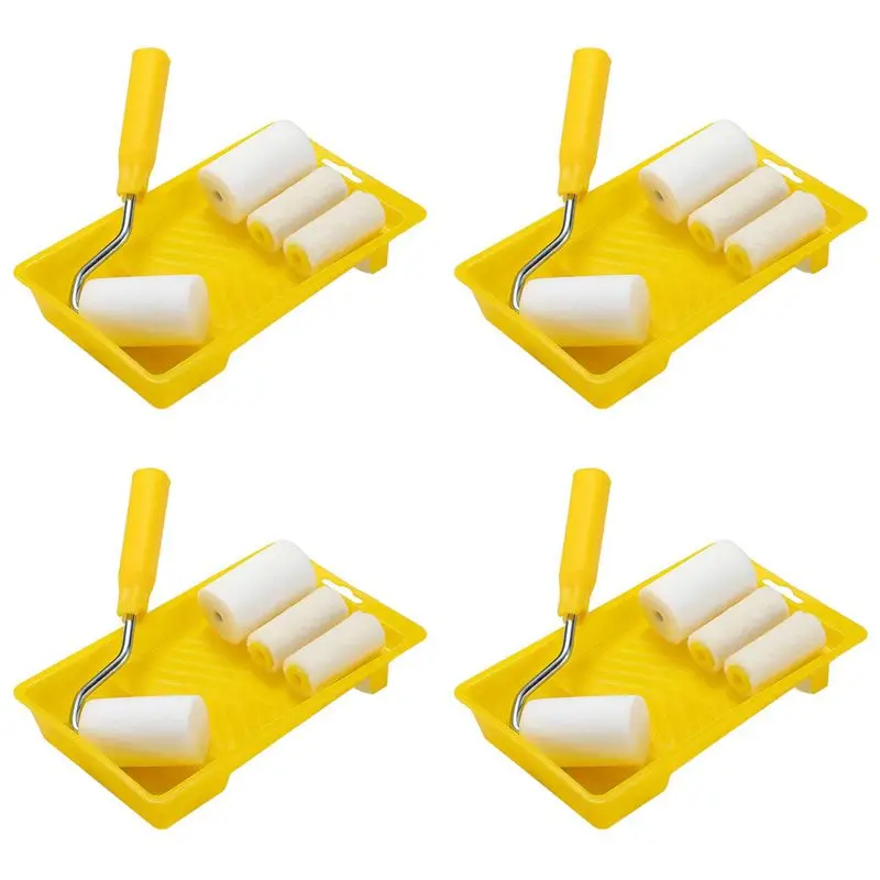 DT19-24Pcs Mini Foam Paint Roller Painting Decorating Kit 2 Inch Small Paint Roller Tray Set For Wall Painting Repair Brush