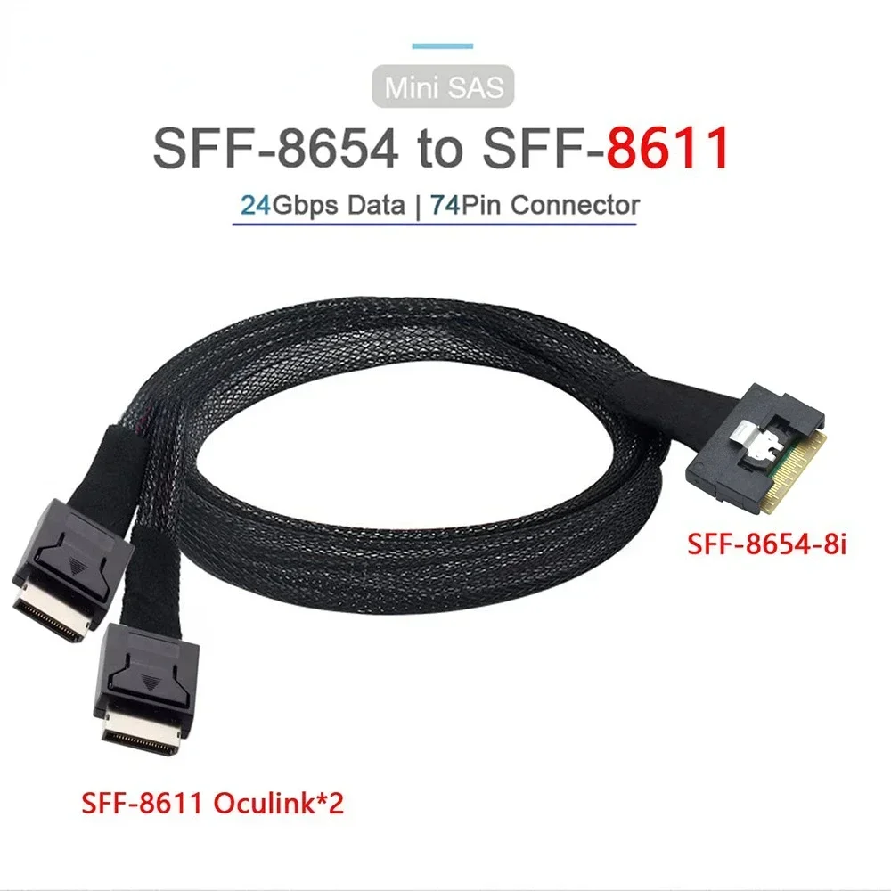 

Slim SAS SFF-8654 8i To OCuLink 2 Ports SFF-8611 4i Cable
