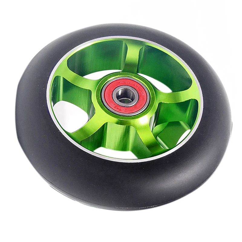 2Pcs 100mm Scooter Replacement Wheels with Bearings Aluminum Wear-Resistant PU Scooter Parts Scooter Accessories,Green