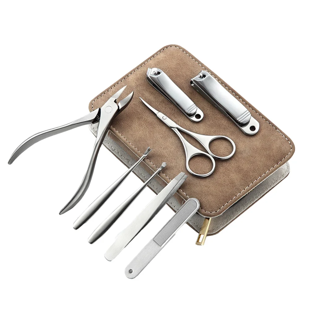 مجموعة واحدة متينة من مقصات الأظافر المصنوعة من الفولاذ المقاوم للصدأ، أدوات مانيكير احترافية للاستخدام المنزلي والصالون، حقيبة PU رائعة #6