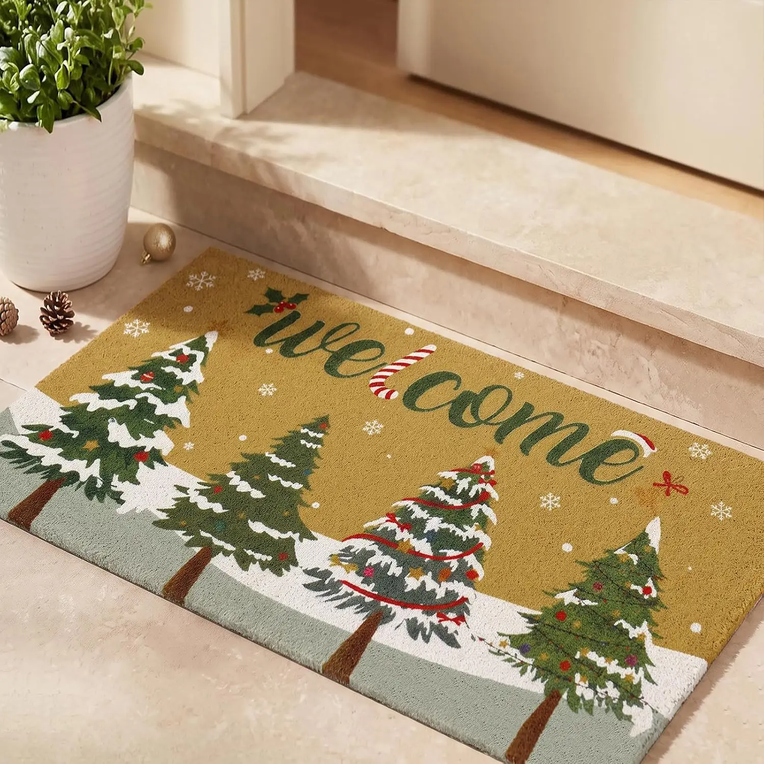 Merry Christmas Welcome Mat Printed Xmas Tree Indoor Outside Doormat Entrance Entry Door Rug Blacking for Kitchen Decor Gifts