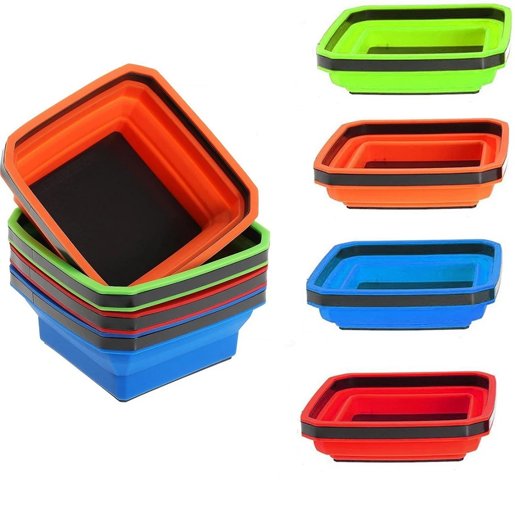 4.5Inch Collapsible Magnetic Screw Tray Silicone Bowl Tool Part Storage Box Organizer For Plumber Carpenters