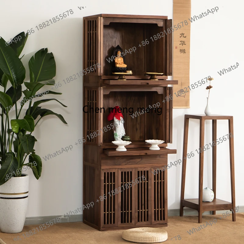 Home Modern Living Room Cabinets Three-layer Door Buddha Niche Standing Living Room Cabinets Solid Wood Earth Furniture Como