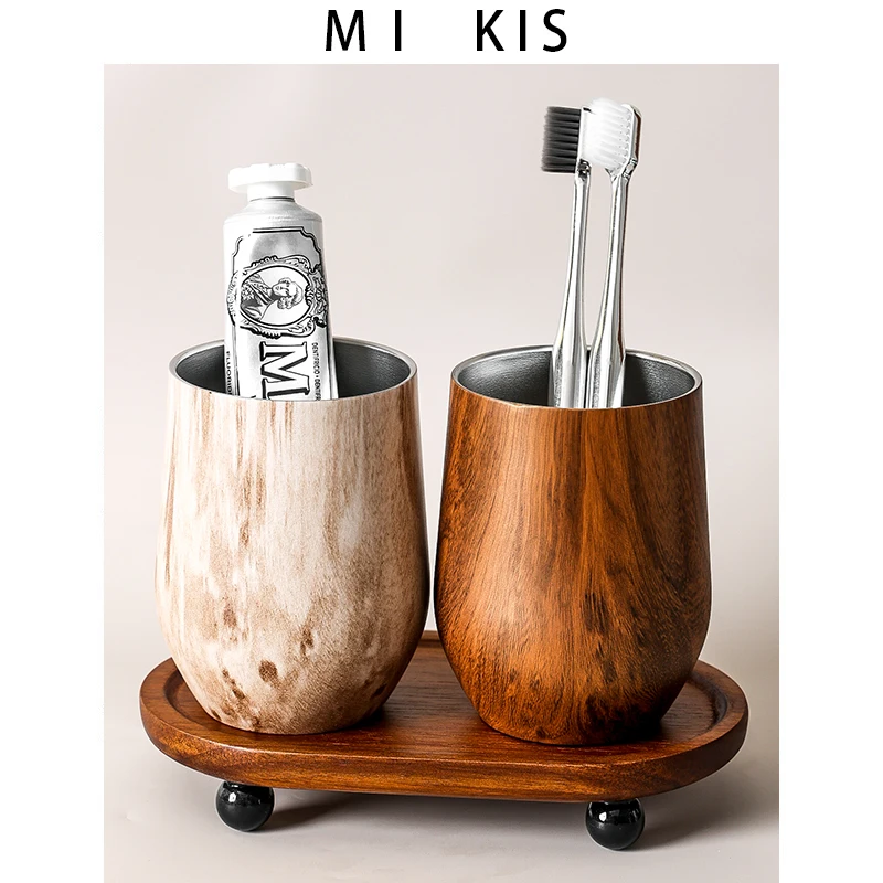 Stainless Steel Toothbrush Cups Couple Mouthwash Cups High Aesthetic Value Luxury Pair Toothpaste Cups Toothbrush Storage Rack