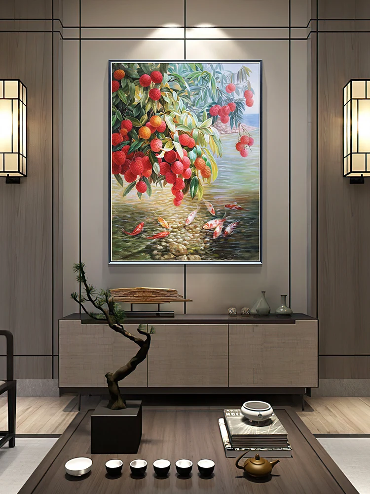 highmax Fruits Posters Vintage Oil Painting Fruits Fish Lake View Natural Scenery Canvas Posters Wall Art Design Restaurant