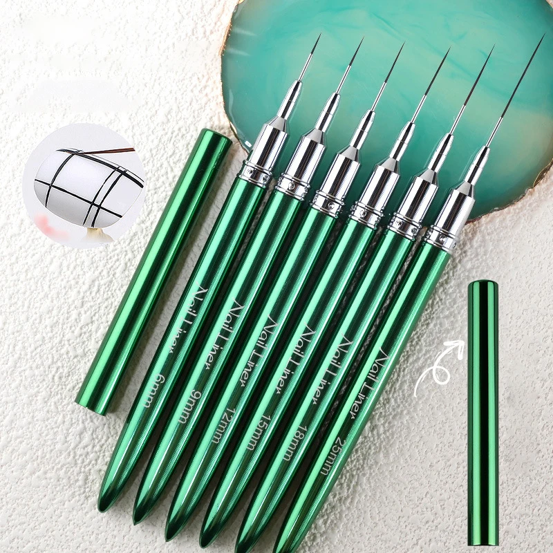 Penna per tirare il tubo dell'ago del chiodo penna speciale per tirare l'asta in metallo verde penna per pittura colorata penna per gancio per unghie pennelli per Liner per Nail Art