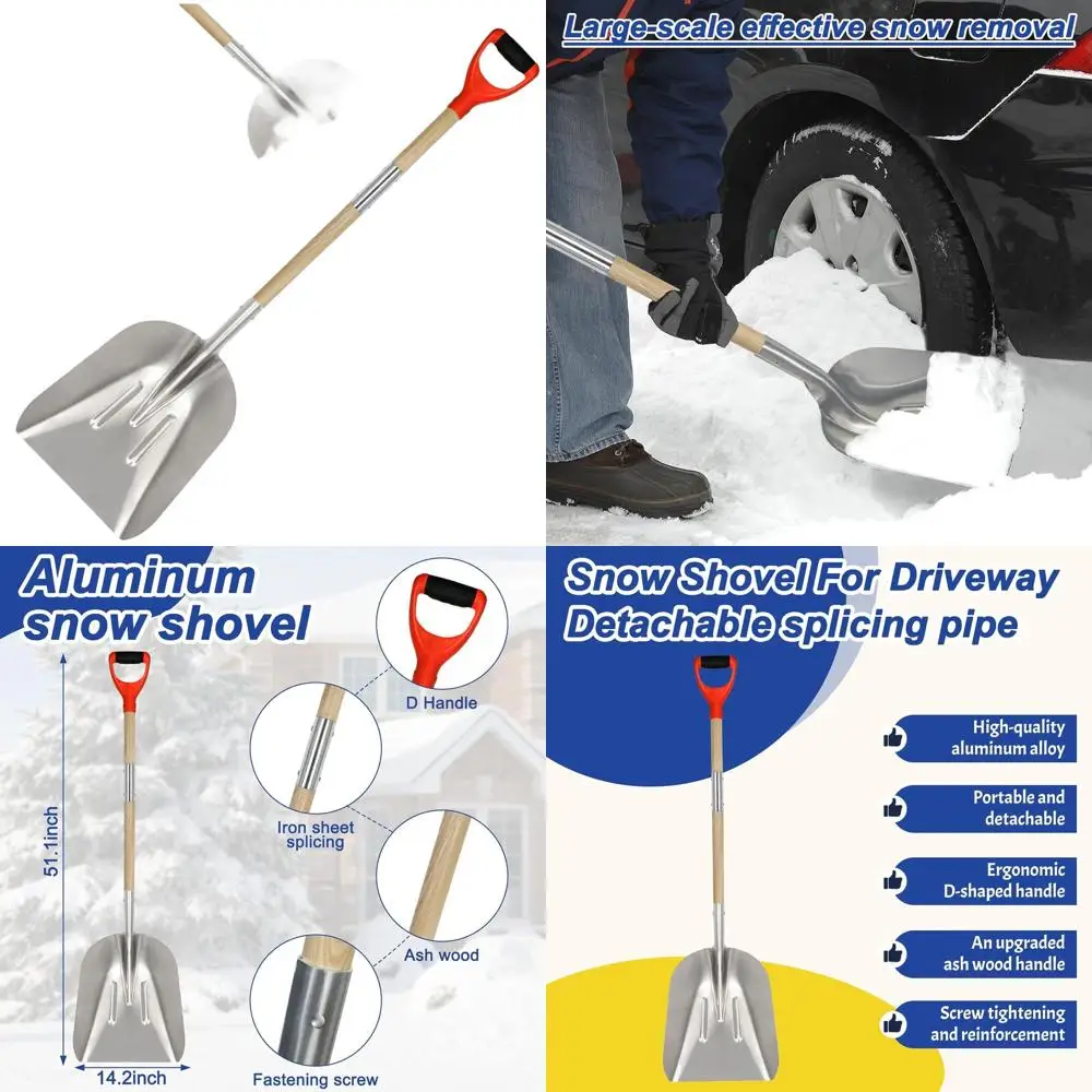 

Сверхпрочная алюминиевая лопата для уборки снега с D-образной рукояткой, большой объем 51,1 л для подъездных дорог, мульчирования и садоводства