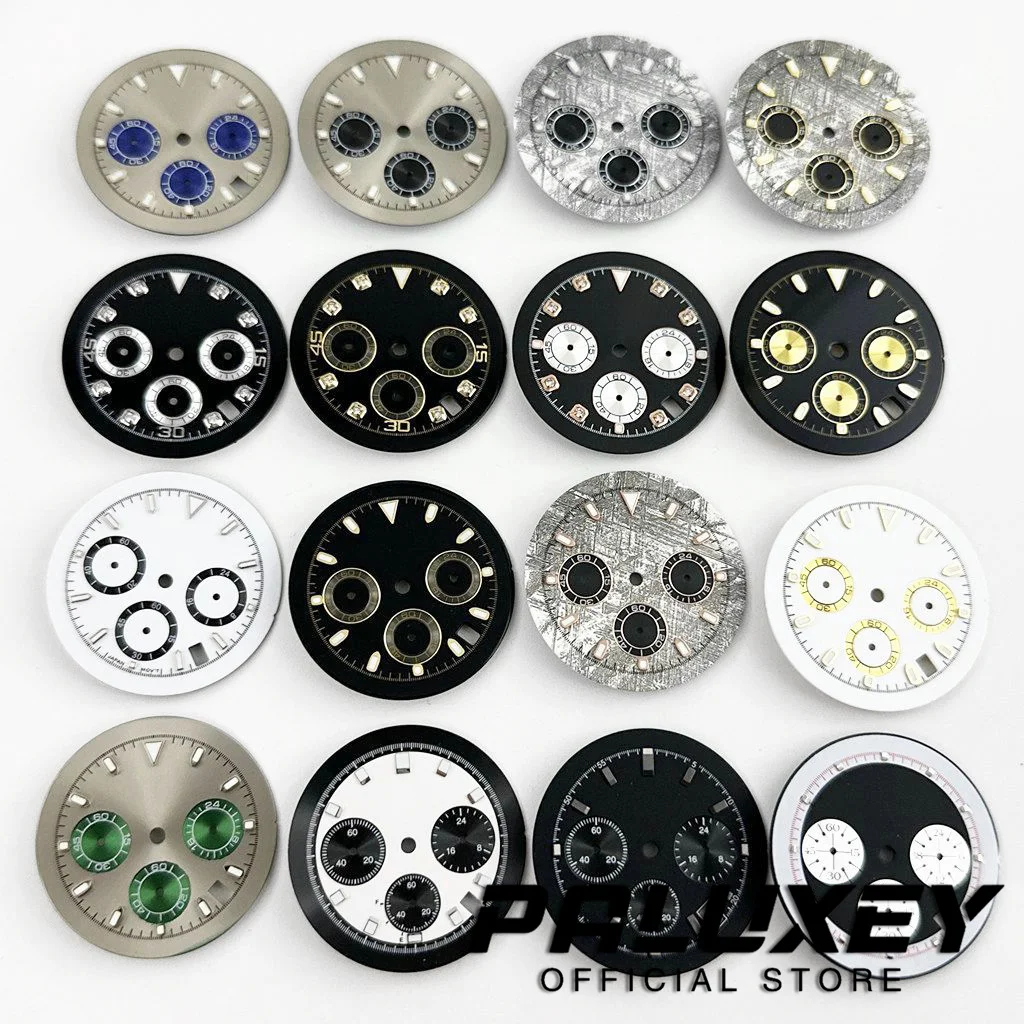 VK63 32.5mm Watchs Dial 6 hands Green Luminous Dial for VK63A Quartz Movement Chronograph Indices Watch Modification Accessories