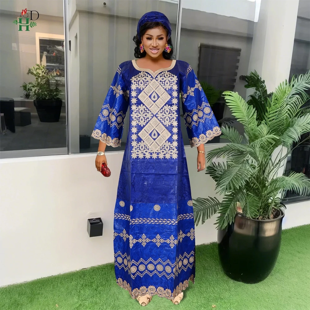 H&D African Dresses For Women Bazin Riche Tradition Embroidery Dress Wedding Robe Clothes Party Gowns Skirt 2024