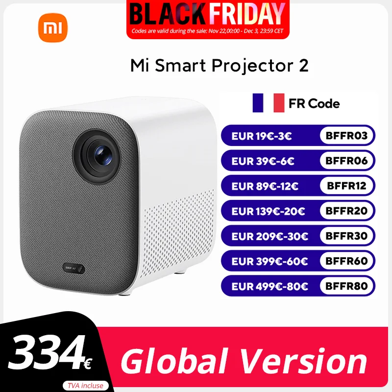 Global Version Mi Smart Projector 2 Multi-Angle Auto-Keystone Correction Clear 1080p Images Certified Android TV