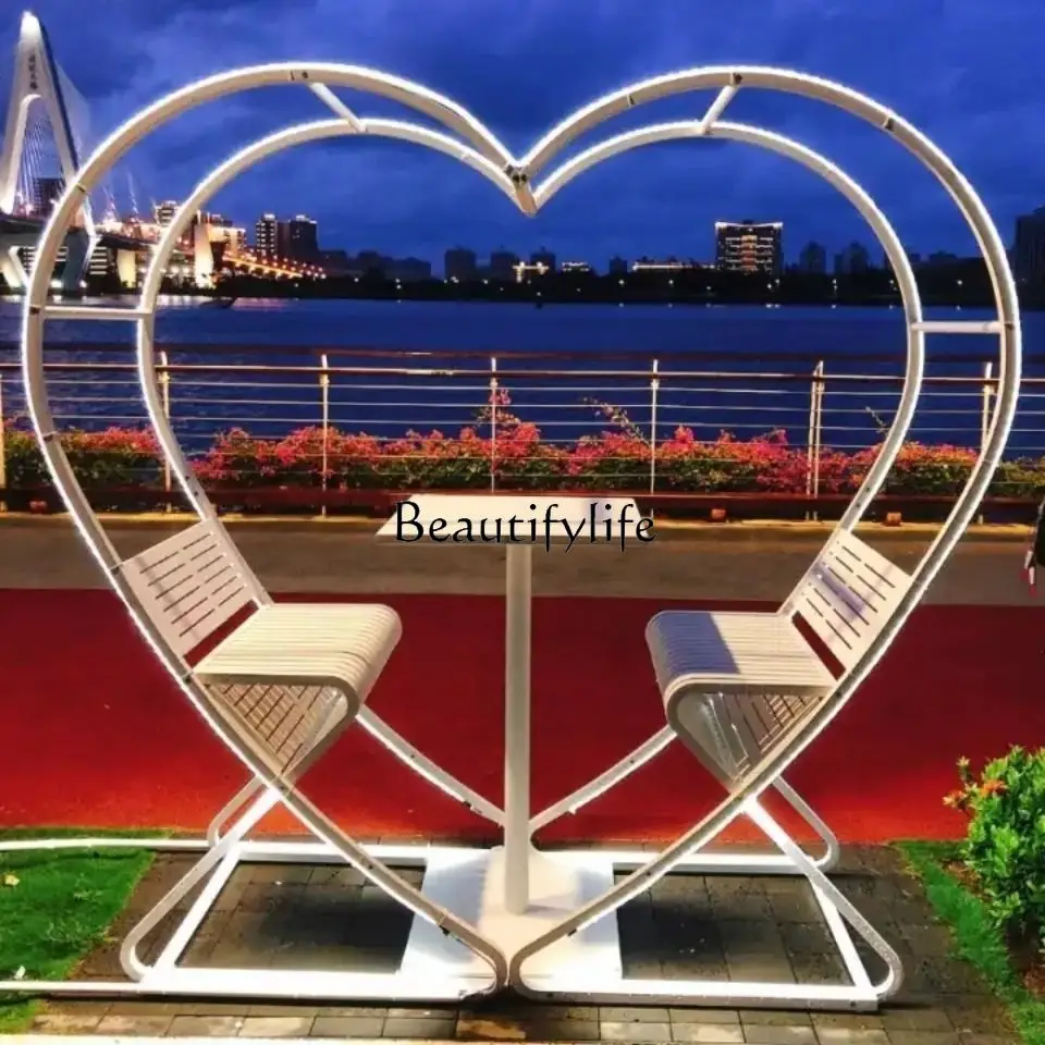 Outdoor Photography Heart-Shaped Bar Chair Card Holder Table and Chair Scenic Spot Wedding Photography Props Creative Simple