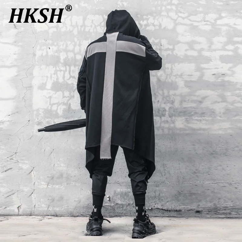 

HKSH Dark Punk Long Coat Men's Tide Over Knee Robe Personalized Hooded Windbreaker Assassin's Wizarding Cloak Gothic Coat HK0395