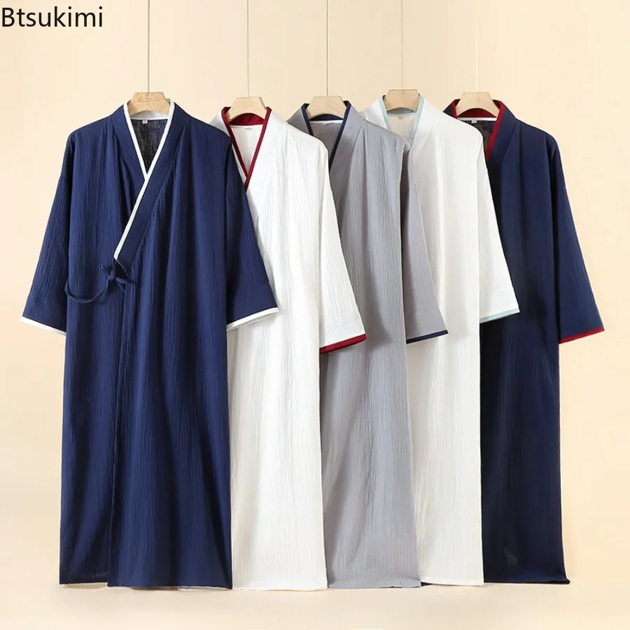

2026 Spring Summer Men 100% Cotton Bathrobe Japanese-Style Kimono Male Gauze Robe Bathrobe Men's Sweat Steaming Sleepwear Kimono