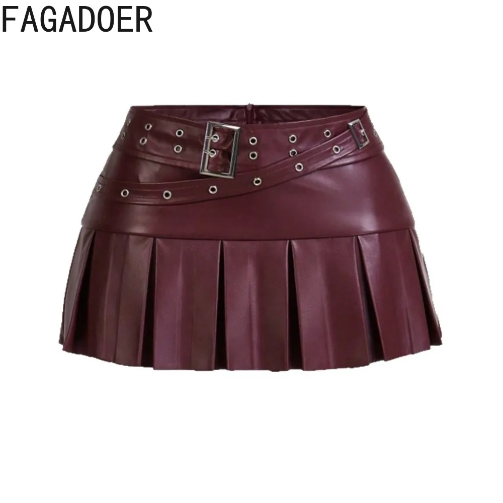 FAGADOER Modna Skórzana Spódnica Bodycon z Naszywkami Damska Nieregularny Pas Zamek Błyskawiczny Wysoki Stan Plisowana Spódnica Damska Streetwearowe Doły