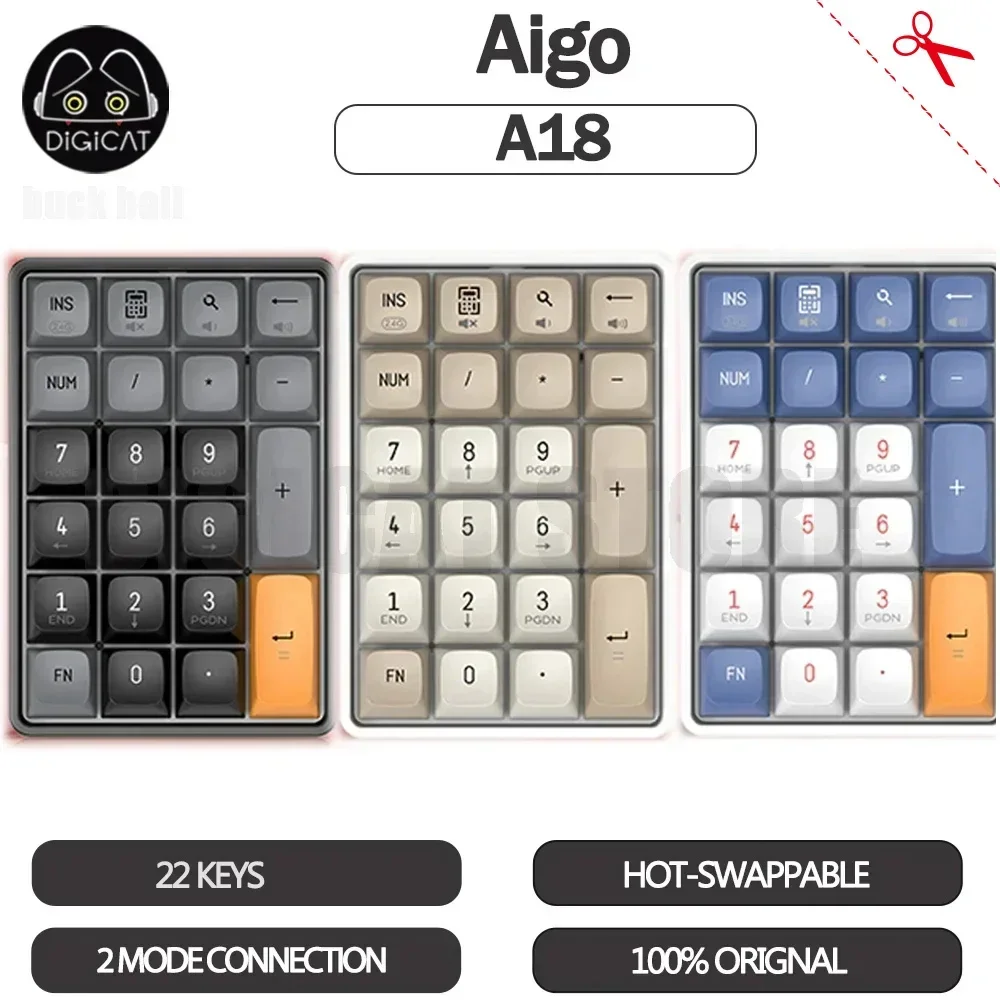 aigo teclado numerico sem fio mini pad portatil hot swap teclado personalizado para laptop presente do teclado numerico 22 chaves modo usb 24g a18 01