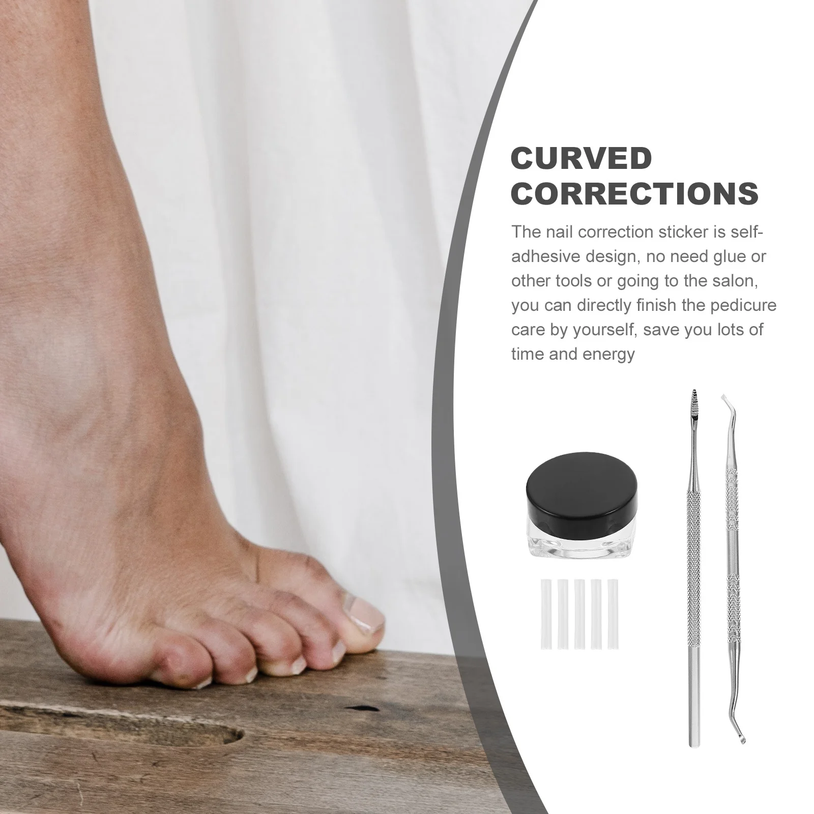 3 szt. Wytrzymałe, zakrzywione naklejki korygujące paznokcie, wysokiej jakości stal nierdzewna, bezpieczne, samoprzylepne naklejki do korekcji paznokci u stóp.
