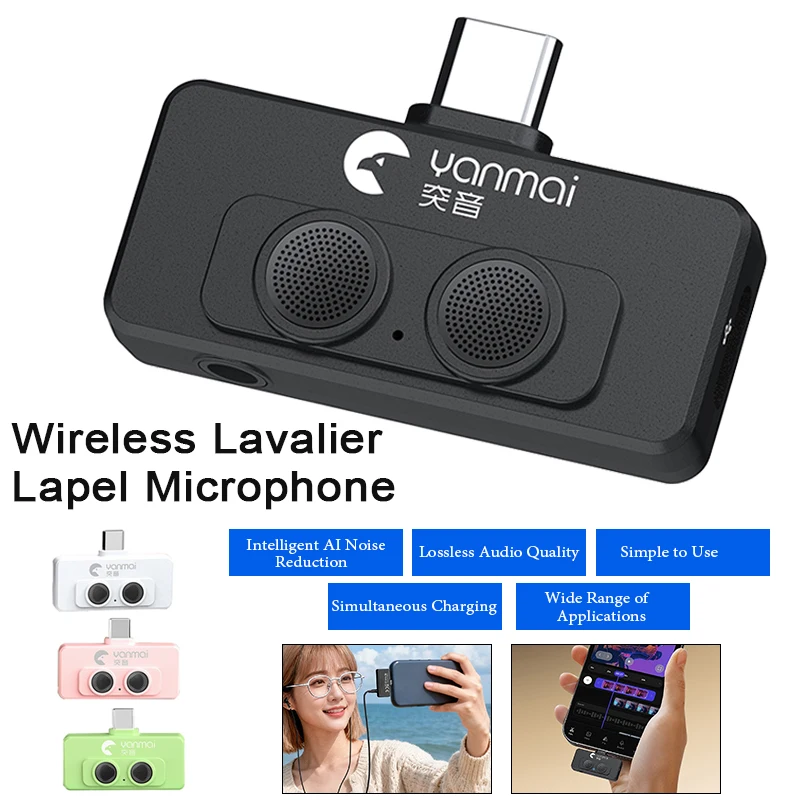 Microphone à revers Lavalier sans fil, Plug and Play, pour téléphone portable, réduction du bruit AI, double Microphone, enregistrement Vlog, vidéos courtes