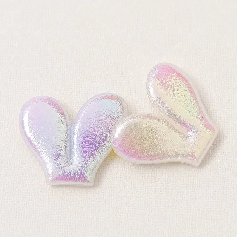 60 Stück Regenbogenfarbene Ohren-Applikationen 3*3,8cm Glänzende DIY-Dekorationen für Kopfbedeckungen, Taschen, Haarspangen und Stoffaccessoires – Detail 2